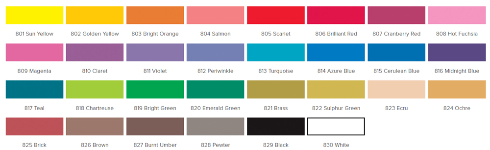 Jacquard Dye-Na-Flow color chart