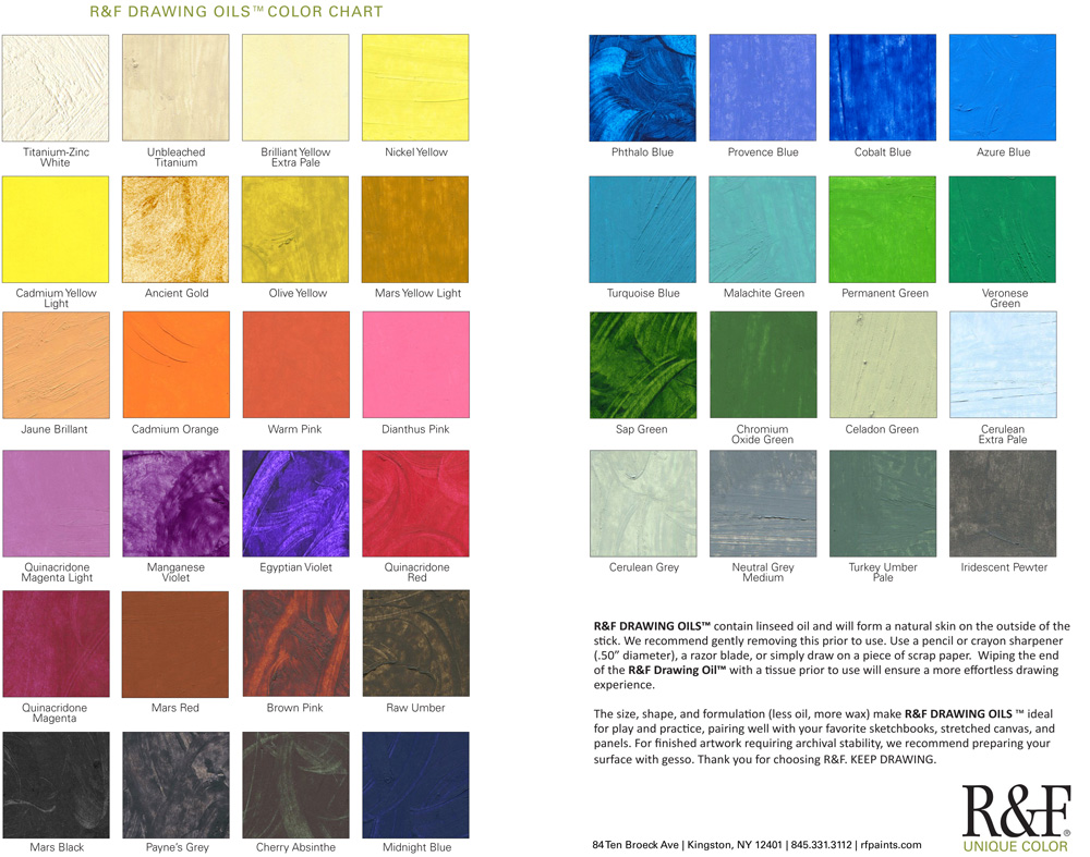 R & F Drawing Oils Color Chart